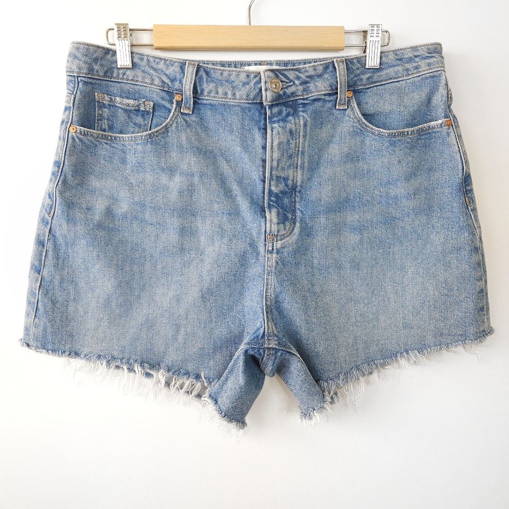 Paige High Rise Noella Jean Shorts Light Wash Fray Fringe Hems Button Fly 33